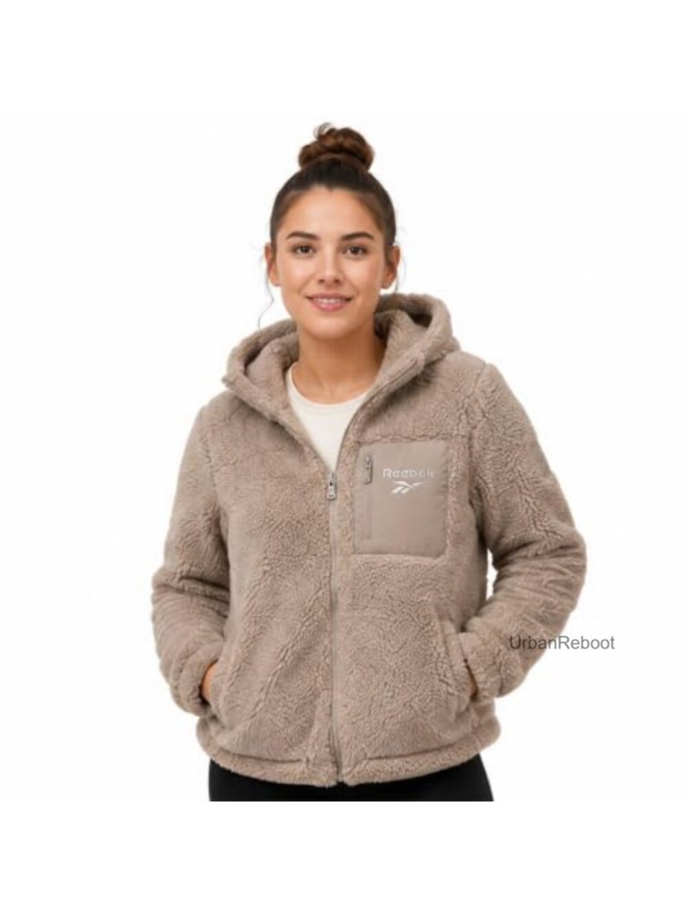Womens Sherpa Fleece Zip Up Hooded Jacket Midweight Winter Coat